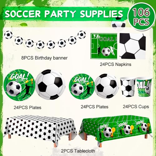 Football Party Supplies, 24 Guests Tableware for Birthday Football Parties – Football Party Plates Napkins Table Cloth Flag etc Birthday Decorations Football Theme