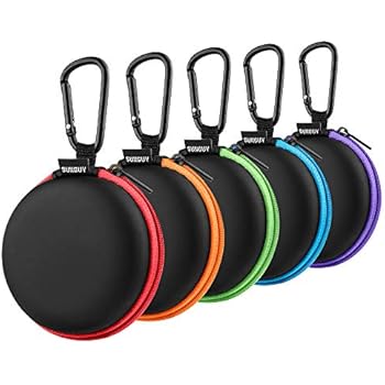 SUNGUY Earphone Carry Case, [5-Pack] Small Round Pocket Earbud Travel Carrying Case with Colorful Zipper for Smartphone Earphone,Wireless Headset,USB Cable,SD Cards Storage Bags and More