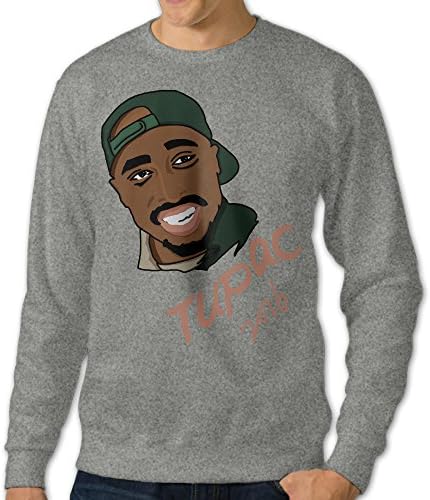 Men's Tupac Amaru Shakur Round Collar Pullover HoodiesAsh Size XL