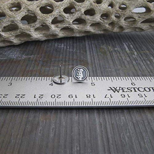 Bass Guitar Stud Earrings Brushed Sterling Silver Handmade in USA