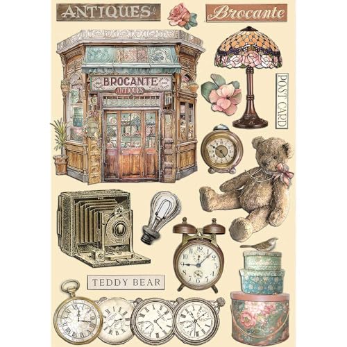 Stamperia - Coloured Wooden Shapes for Scrapbooking, Albums, Card Making, Bullet Journals and More, Laser Cut, Printed for Enhanced Detail, Perfect for Crafts and Gifting (Brocante Antiques) (A5)