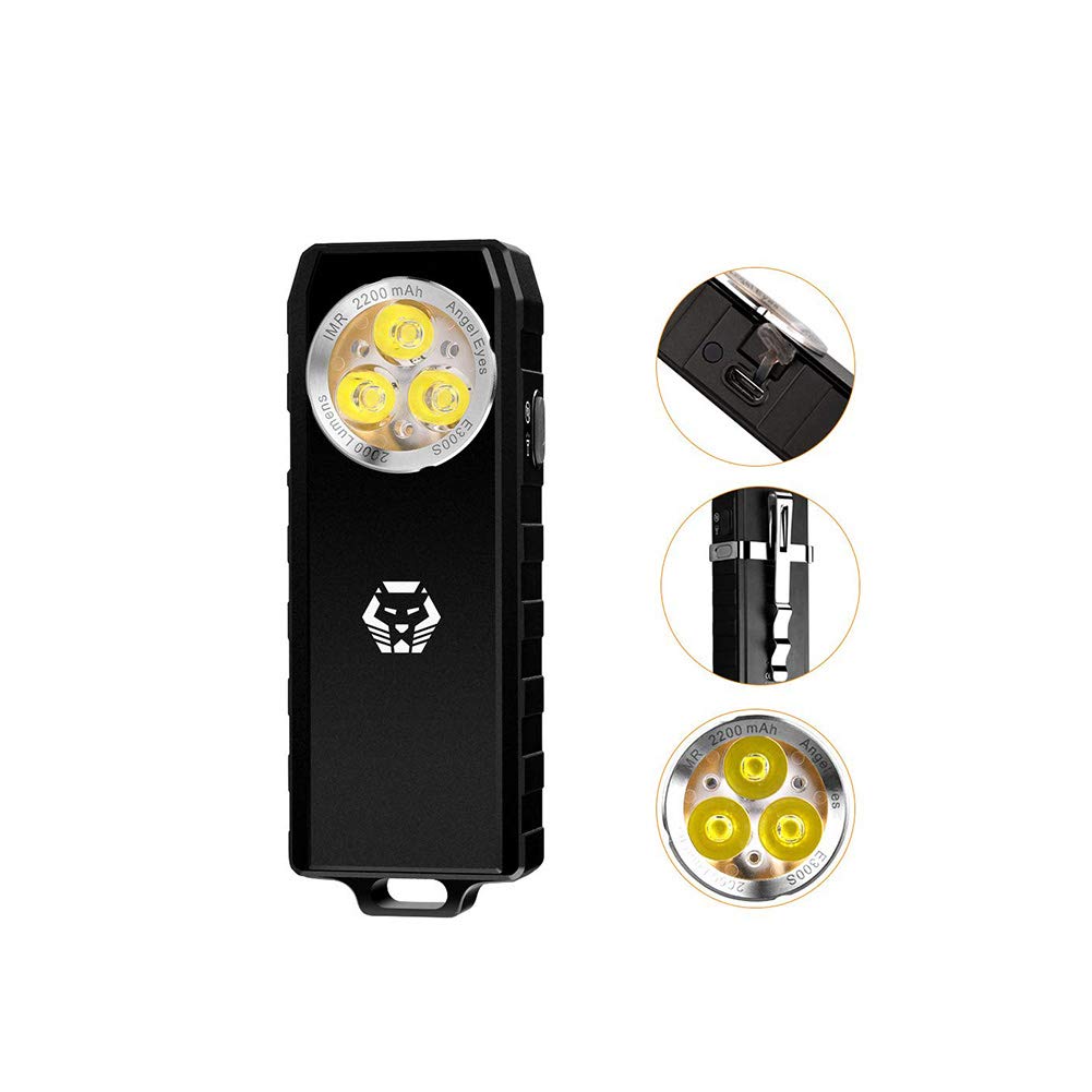 RovyVon E300S Angel Eyes High Lumens Super Bright Torch, USB C Rechargeable Flashlight EDC Handheld Torches with Built-in Battery Water Resistant for Camping, Hiking, Outdoor Activities (Black)