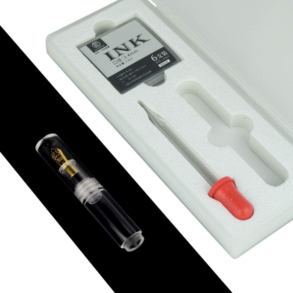 Moonman MAJOHN Wancai Fountain Pen, Mini Transparent Pocket-Size Travel Short Pen, Fine Nib 0.5 mm, Eyedropper Bottle Ink Filling with 6 Black Cartridges Gift Set (Transparent)
