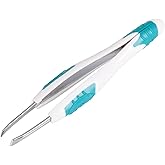 LEADER Tweezers Slant Tip Precision, Easy Grip, Non-Slip Rubber, Stainless Steel, Great Precision for Eyebrows, Facial Hair, Splinter and Ingrown Hair Removal
