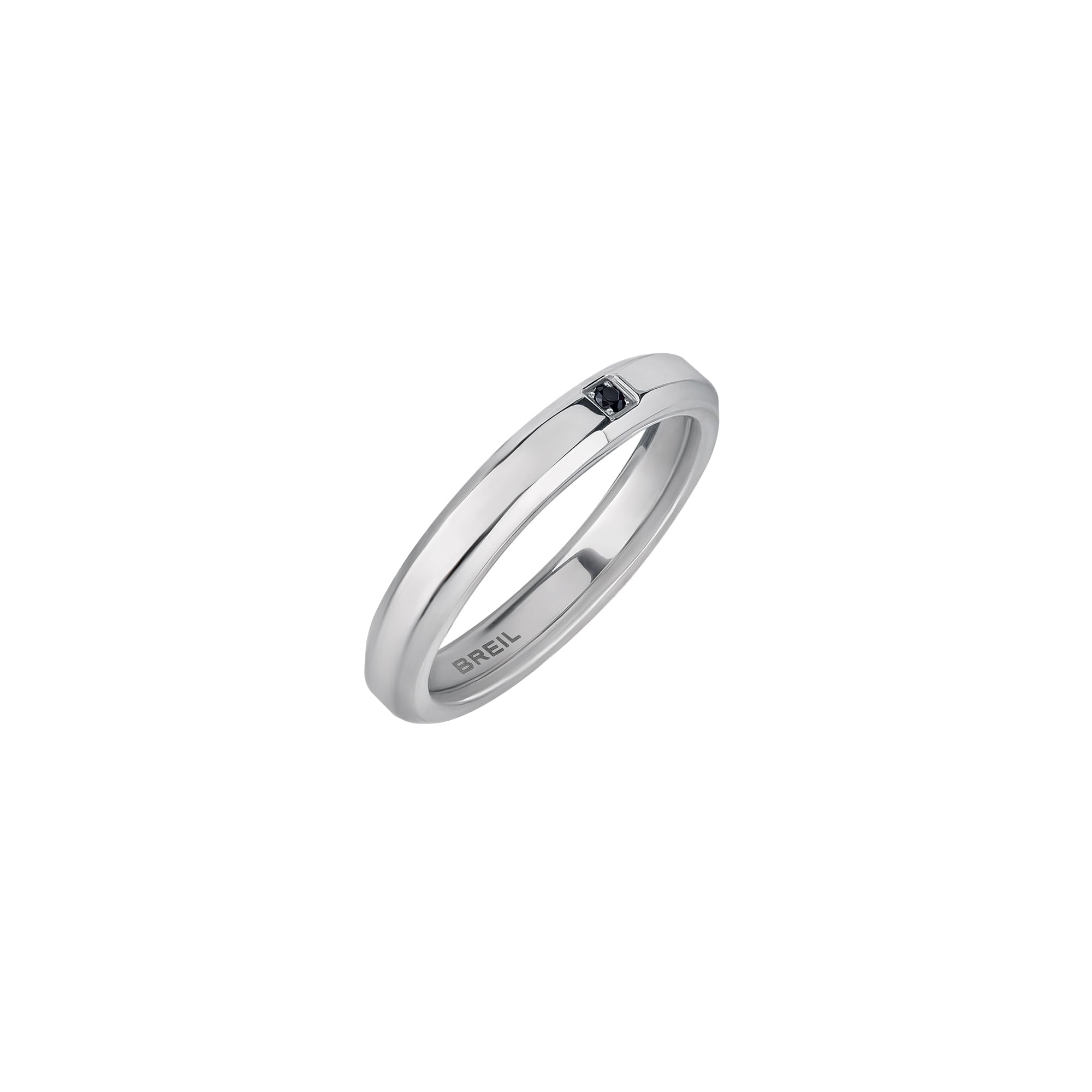 Breil, Men's Ring Y Collection, Stainless Steel Ring for Men with Shiny Finish and Black Crystal, Ring for Men with Simple and Minimal Design