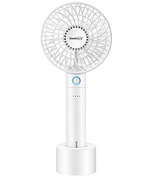 Geek Aire, 4 Inch Rechargeable Mini Fan with 2600 mAh Power Bank, 5 speed option and table dock