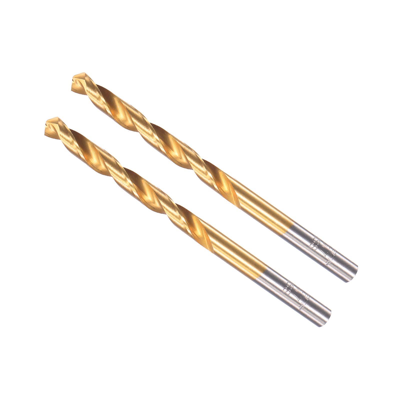CoCud Twist Drill Bits, 5.7mm Drilling Diameter, Titanium Coated High Speed Steel 6542 Straight Round Shank - (Applications: for Stainless Steel Alloy Metal), 2-Pieces