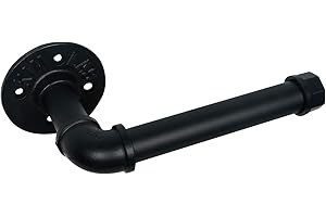 HouseAid Industrial Pipe Toilet Paper Holder, Heavy Duty Rustic Toilet Roll Holder, Vintage Style Steel Paper Holder for Bathroom, Matte Black