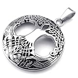 KONOV Mens Womens Celtic Tree of Life Stainless Steel Pendant Necklace, Silver, 24 inch Chain