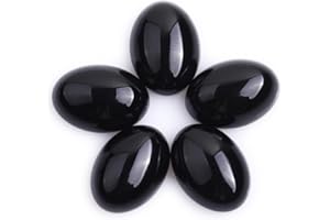 GEM-INSIDE CREATE YOUR OWN FASHION GEM-Inside Black Agate Gemstone Cabochon for Jewelry Crystal Flat Back Oval Semi Precious 5PCS 8x10mm CAB