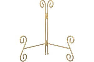 HEMYLU Gold Plate Stand, 6 Inch Decorative Holder for Displaying Platters, Heavy-Duty Metal Easel Stand for Picture, Photo Frame, Books and Round Objects