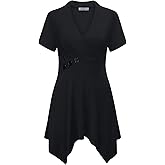 MOQIVGI Womens Short Sleeve V Neck Asymmetrical Hem Flowy Tunic Tops