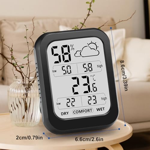 Termómetro Higrómetro Digital, Monitor de Temperatura y Humedad para Interior Exterior con Pantalla LCD Grande, ℃/℉Conmutable, Termómetro de Habitación para Humidificador y Climatización Hogar Oficina