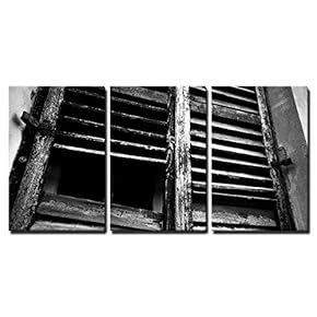 3 Piece Canvas Wall Art - Old Rustic Window - Modern Home Art Stretched and Framed Ready to Hang - 16"x24"x3 Panels