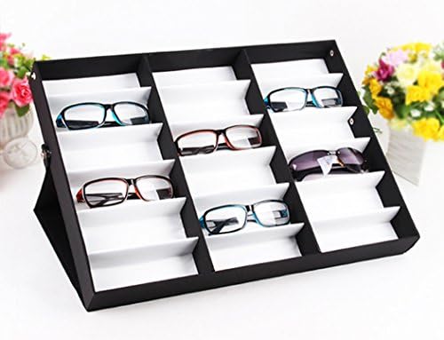 FDegage 18 Slots Sunglass Display Case Watch Jewelry Storage Box Organizer Eyewear Tray Father's Day Gift