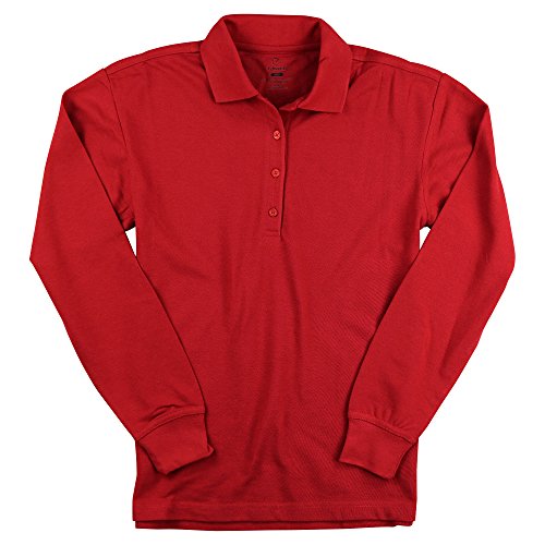 Women's Long Sleeve Poly/Cotton Pique Polo Shirt (Red, Small)