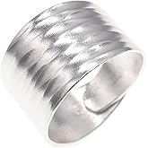 TIANYI Handmade Hammered Wide Silver Ring for Women Boho Trendy Thumb Band Adjustable Ring Open Minimalist Silver Statement Ring Women Jewelry Gift for Christmas