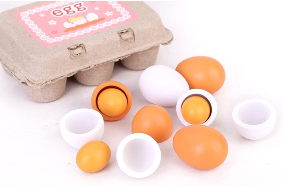 Wooden Eggs Kid Educational Toy - 6pcs/Set Play Eggs with Carton Pretend Play Pre-school Educational Toy Kitchen Food Toy Cooking Toys