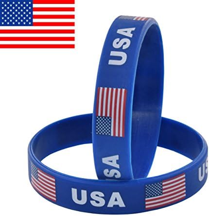 7 INCH Silicone Bracelet Suitable Most People's Wrist Classic Wristbands 2-Pack (USA（Blue）)