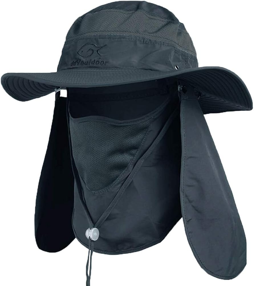 DDYOUTDOOR 07-281 Fashion Summer Outdoor Sun Protection Fishing Cap Neck Face Flap Hat Wide Brim (Dark Gray): Clothing