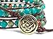 Celtic Knot Bracelet Leather Turquoise-Jasper Beaded Wrap (Goldish Bronze Button)