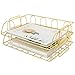Superbpag Set of 2 Office Supplies Metal Stackable Document Organizer Office Desktop File Paper Holder Book Storage Rack, Gold