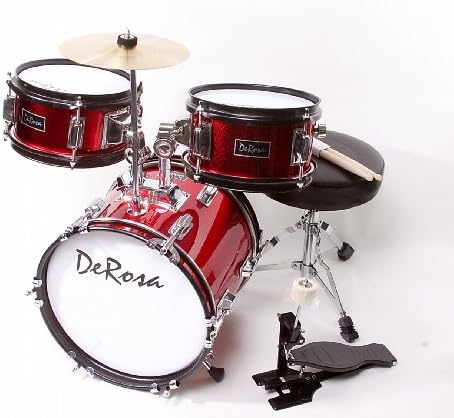 Children's Wine Red 3 Piece 16 Inch Drum Set with Chair, Sticks, Stool, Adjustable Tuning Key & DirectlyCheap(TM) Translucent Blue Medium Pick