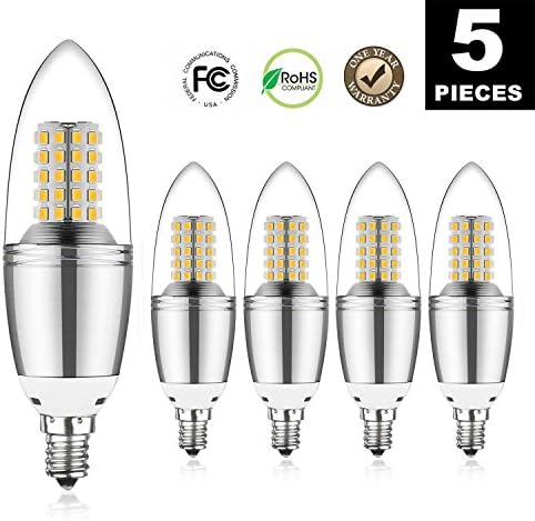 LED Chandelier Bulb,12W Candle Bulbs,candelabra bulbs 100Watt Equivalent Light Bulb,3000K Warm White, 1200LM, Decorative Candle Base E12 ,Non-Dimmable LED Lamp.(pack of 5)