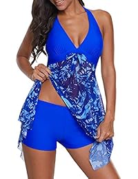 ReachMe Bañadores Tankini para dama con pantalones cortos Traje de baño de dos piezas con control de barriga Traje de baño