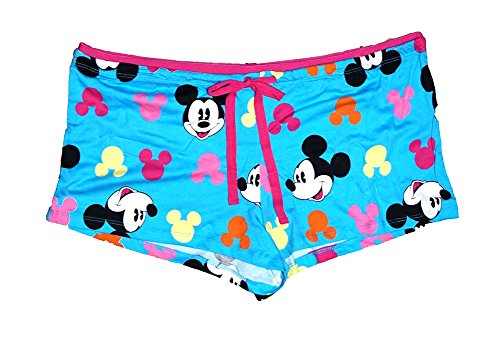 Disney Classic Mickey Mouse Women Pajama Boxer Shorts -Mickey Head Print - Blue