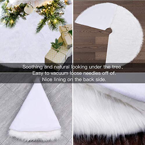 YEAHOME 48 Inch Christmas Tree Skirt, White Soft Faux Fur Tree Skirts Plush Xmas Tree Skirts White Ornaments Christmas Decoration Xmas Party Holiday Decorations