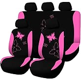 Car Seat Covers, 9PCS Butterfly Print High Back Vehicle Front Seat & Rear Bench Protector, Breathable Automotive Interior Chair Accessories, Universal for SUV Sedan Truck (Pink)