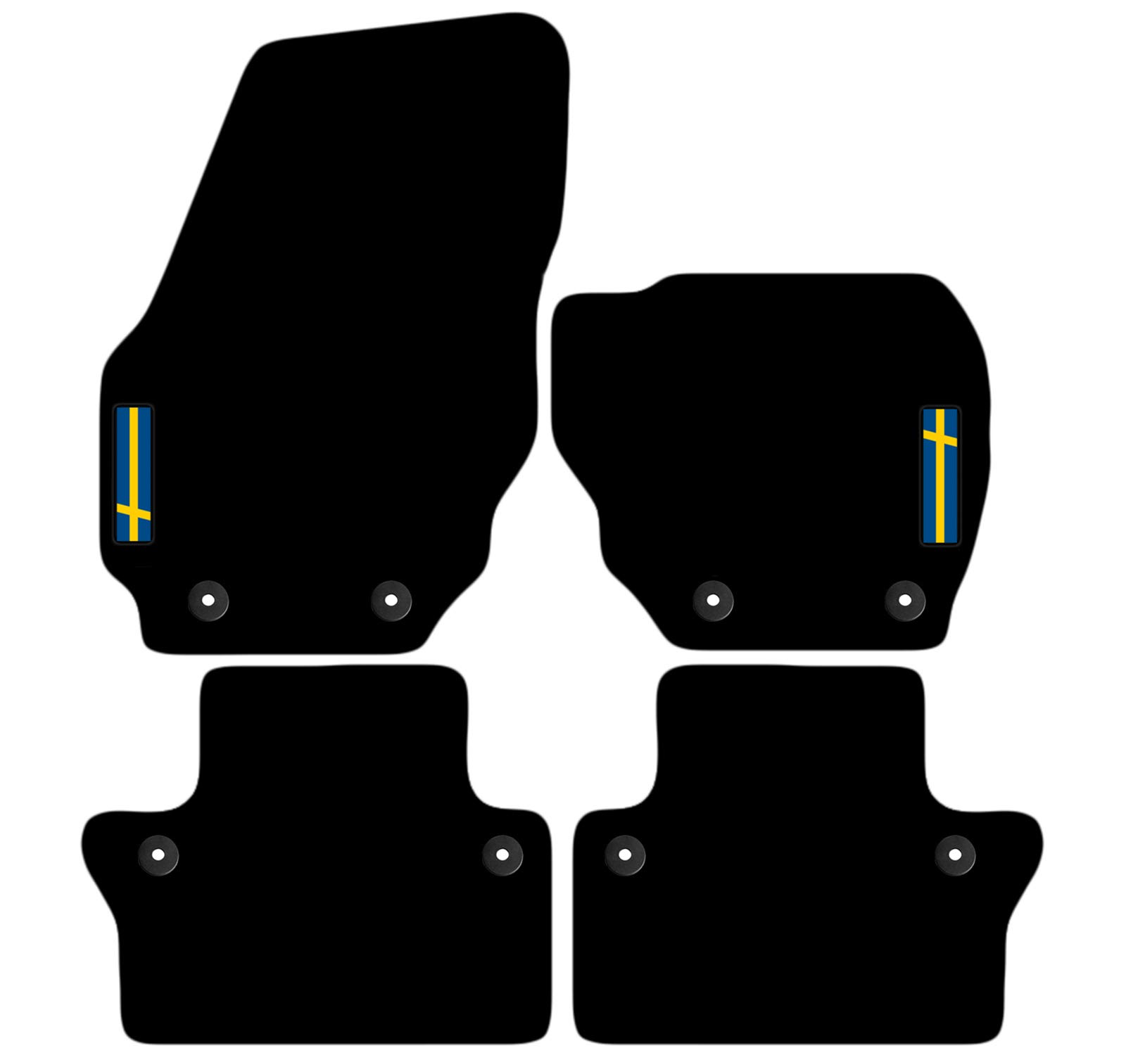 Carsio Carpet Car Mats For Volvo V70 2008 to 2016 (Auto) with Swedish Flag logo Tailored Fit Floor Mat Complete Accessory Custom Fitted - All Weather, Anti-Slip Backing & Black Trim