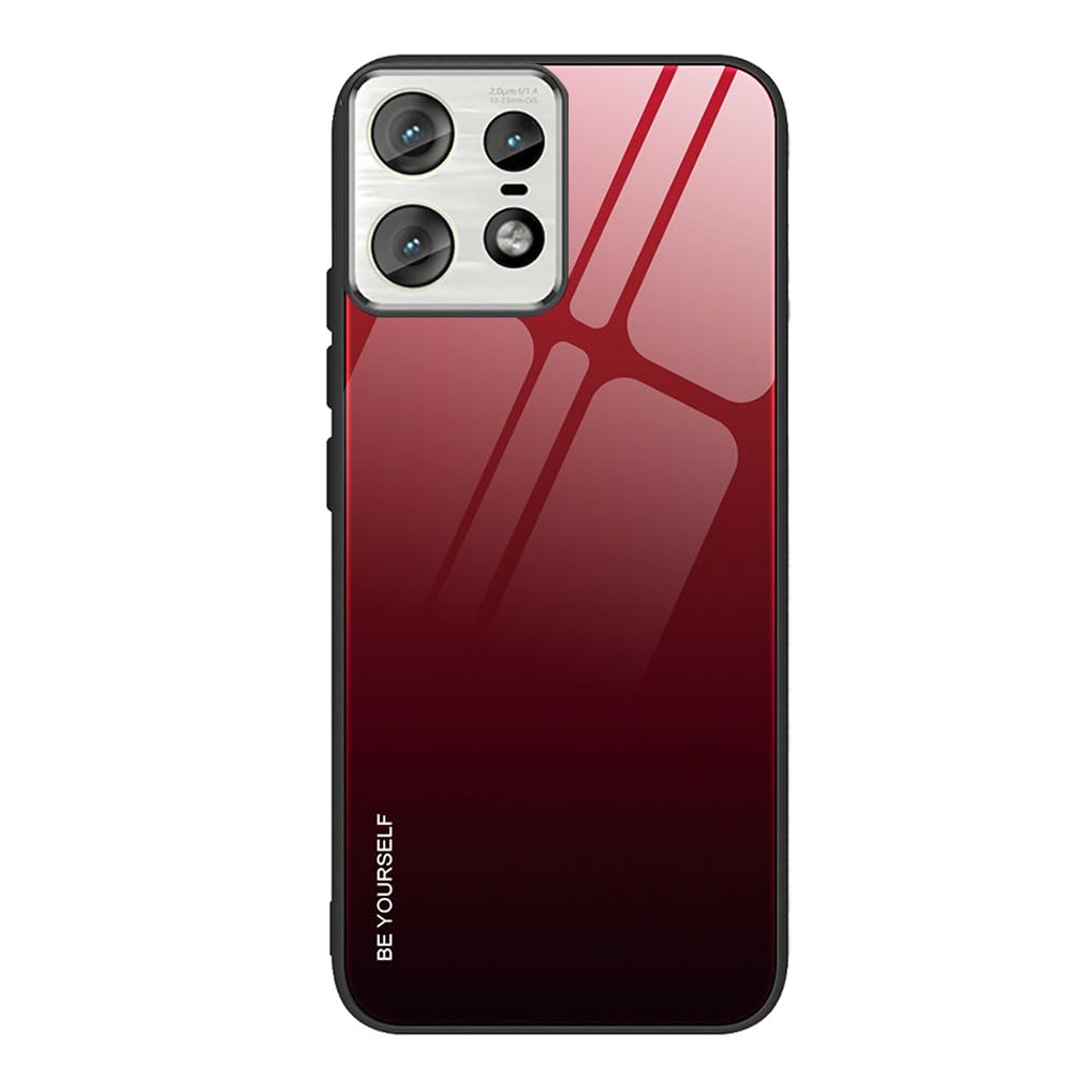 SEAHAI Case for Motorola Edge 50 Pro, Ultra Thin Gradient Color Tempered Glass Hard Back & Soft Silicone TPU Bumper Hybrid Shockproof Cover, Elegant Red