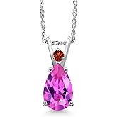 Gem Stone King 14K White Gold Pink Created Sapphire and Red Garnet Pendant Necklace for Women | 1.65 Cttw | Gemstone September Birthstone | Pear Shape 9X6MM | With 18 Inch Chain