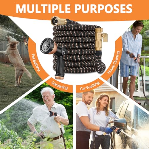 50 ft Garden Hose - Expandable Garden Hose with 10 Function Spray Nozzle - Kink-Free, Lightweight, Durable, Flexible, 2026 New Retractable Water Hoses for Yard, Lawn, Gardening(Black Rose gold)