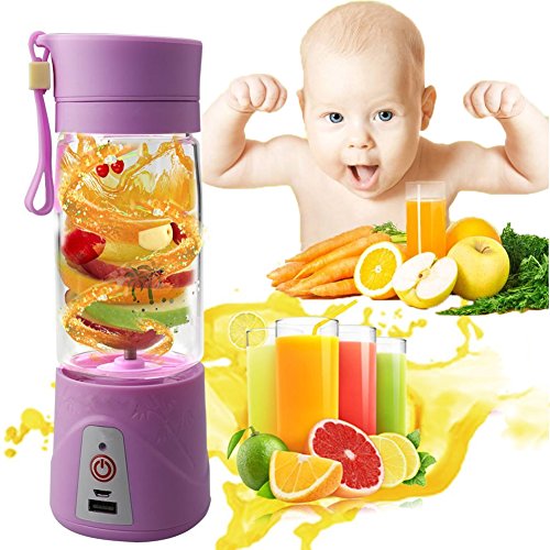 Click Here to See More Images GTT USB Electric Safety Juicer Cup/Portable Blender/Multifunction Fruit Mixing Machine/380ML Mini Juice Blender Smoothie Maker Blender Drink Bottle And Mixer (purple)