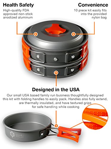 gear4U-Best-BPA-Free-Camping-Cookware-1013-14-Piece-Sets-Mess-Kit-Free-Bonus-Non-Stick-Anodized-Aluminum-Complete-Lightweight-Folding-Kit-for-Camping-Hiking-Backpacking-Outdoor-Cooking