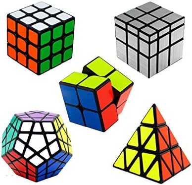 Ting-w Shengshou magic cube puzzle packed,Speed cube：2x2 Magic cube + 3X3 Magic cube Black +Megaminx cube+Mirror cube+ Pyraminx Cube black