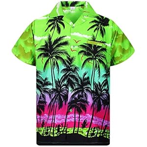 V.H.O. Funky Hawaiian Shirt Casual Men Front Pocket Button Down Very Loud Shortsleeve Unisex Beach Multi Colors