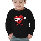 Tstars Kids Tractor and Digger Poppin Valentine's Day Shirt - Funny Heart Dab Long Sleeve Tee for Toddlers Boys and Girls