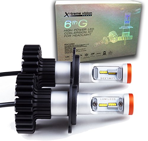 CloudWorks 6K Xenon White LED Headlight Fog Light DRL High/Low Beam Kit 12,000Lumens Philips Z-ES Chip Technology (H4 Hi-Lo)