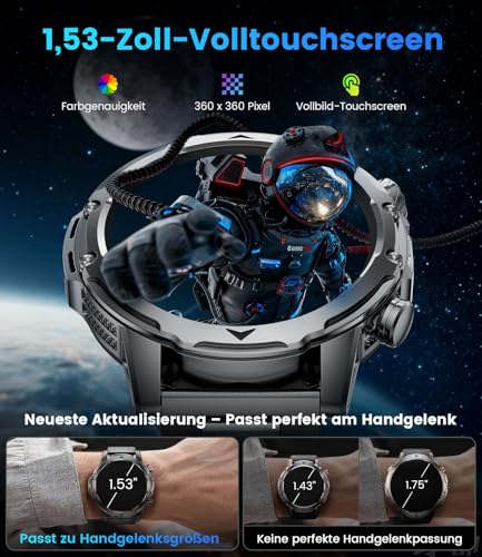 LIGEMI Men's Smart Watch with 1000mAh/Flashlight, 1.53 Inch HD Military Smartwatch Man with Bluetooth Calls, Sleep Monitor, SpO2, IP68 Waterproof, 120+ Sports Modes for Android iOS