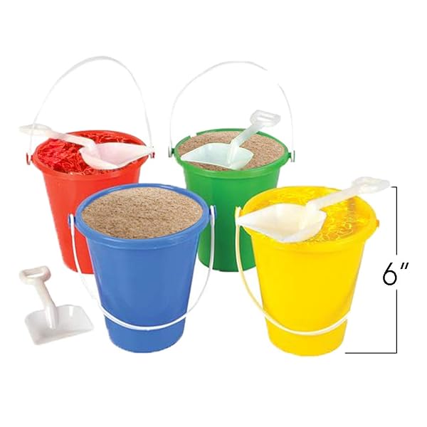 ARTCREATIVITY 6 INCH MINI PLASTIC BEACH BUCKET AND SHOVEL SET – PACK OF 12 – ASSORTED COLORS BUCKETS AND WHITE SHOVELS – SUMMER BEACH TOYS – PRACTICAL GIFT, PARTY FAVOR AND PRIZE