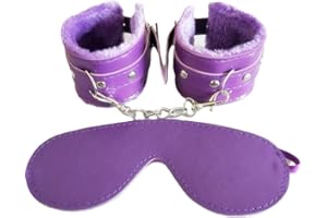 Thick Fleece Handcuffs and Eye Mask Set, Universal Adult Sports Prop (CAC14) (Purple)