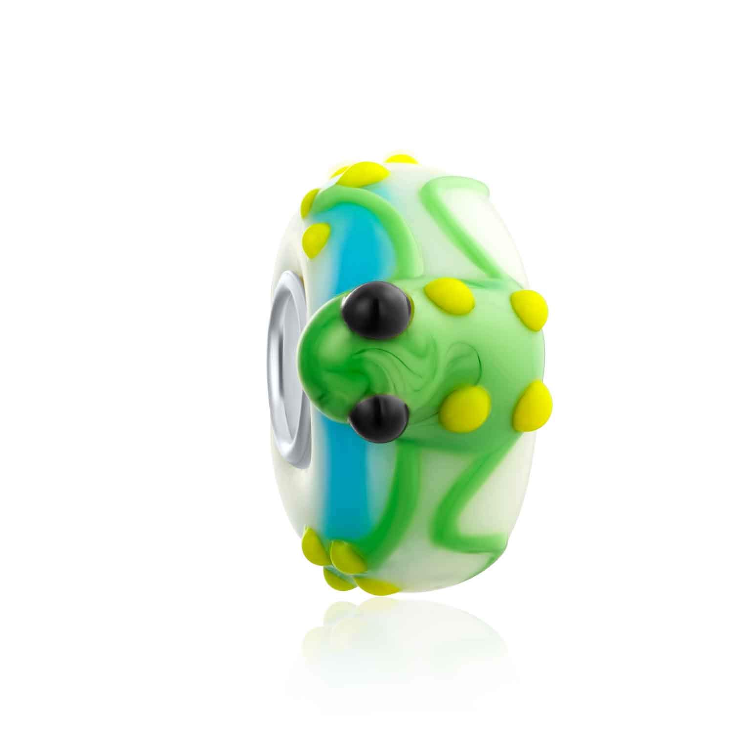 Bling Jewelry Animal 3D Lamp work Murano Glass .925 Sterling Silver Core Green Yellow Toad Frog Bead Fits European Charm Bracelet For Women Teen