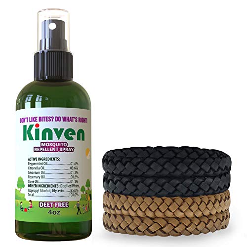 Kinven Anti Mosquito Repellent Bundle - Mosquito Repellent Bracelet & Spray, Waterproof, Natural, DEET-Free, Indoor & Outdoor Protection for Adults & Kids (4oz Spray + 4 Bracelet, Brown, Black) - Thumbnail 7
