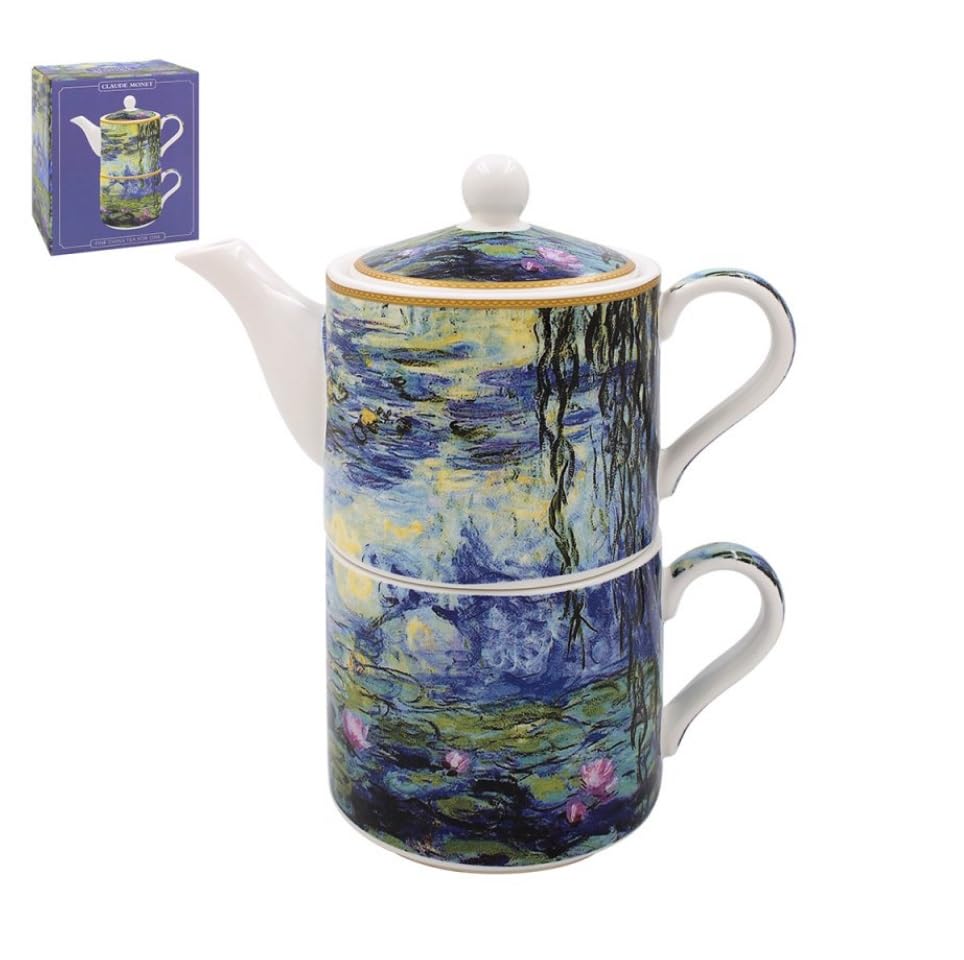 The Leonardo Collection Claude Monet Tea for One | Ceramic Teapot and Cup Set | Beautiful Gift for Home Use | Stylish Printed Teapot for Tea Enthusiasts