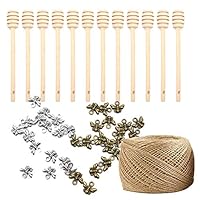 Luxtrip 12 pack Mini Wooden Honey Dipper Sticks Honey Dippers 6 inch for Honey Jar Dispense Drizzle Honey, Wedding Party Favors Wedding Party Favors 98 feet of jute rope