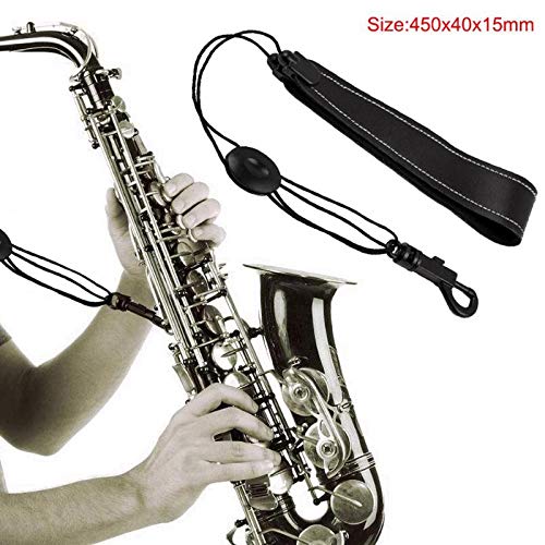 STORE-HOMER - NEW Black Adjustable Leather Sax Padded Pressure Reducing Strap with Clasp Saxophone Belt Shoulder Accessories 450x40x15mm
